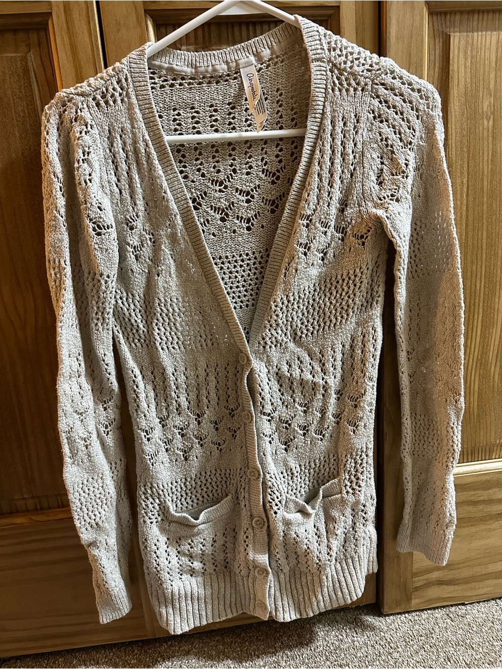 Aeropostale Cream Open-Knit Button Cardigan